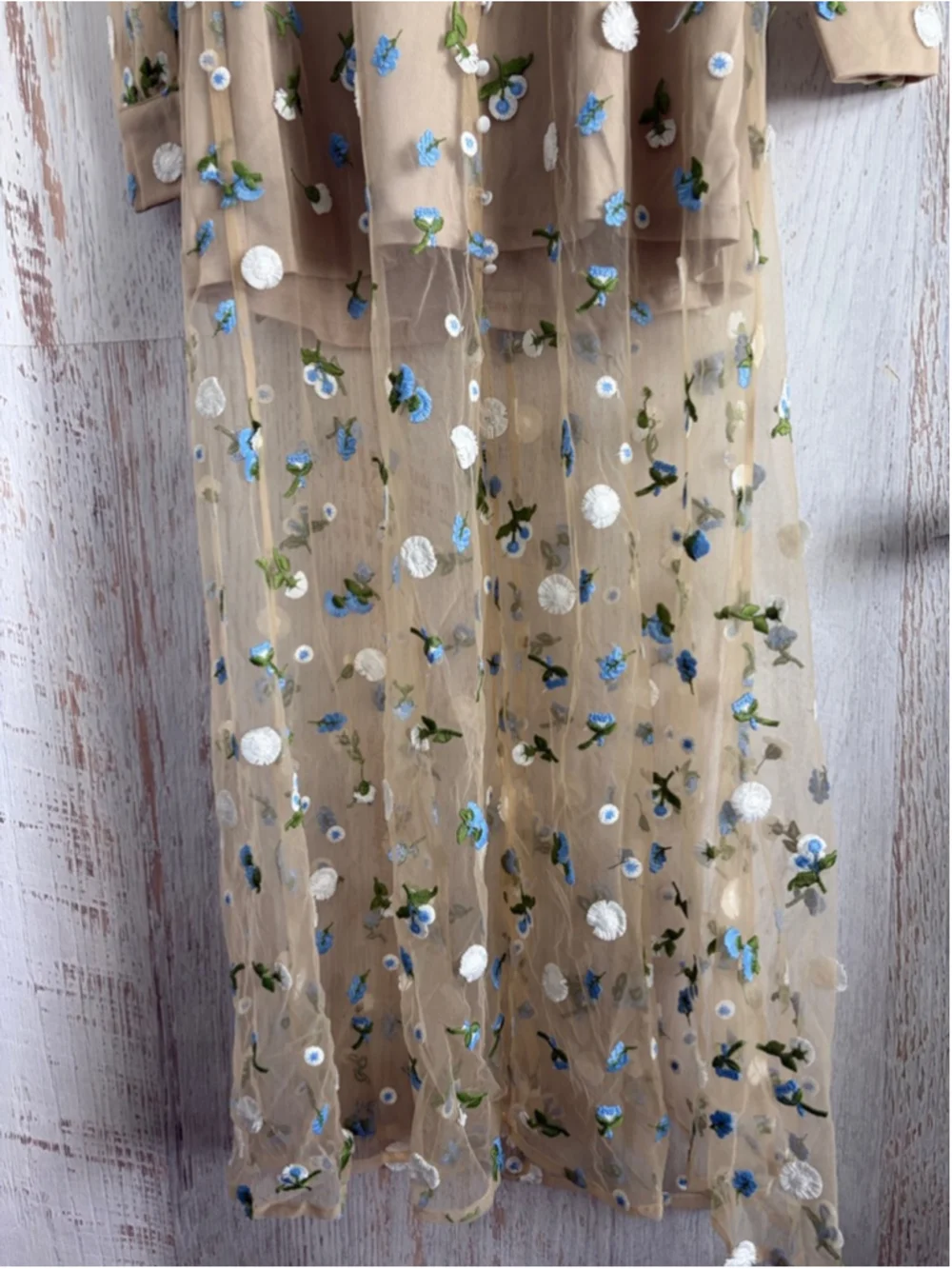 Women's VICI Beige Blue Floral Long Sleeve Dress XL - Picture 2 of 9